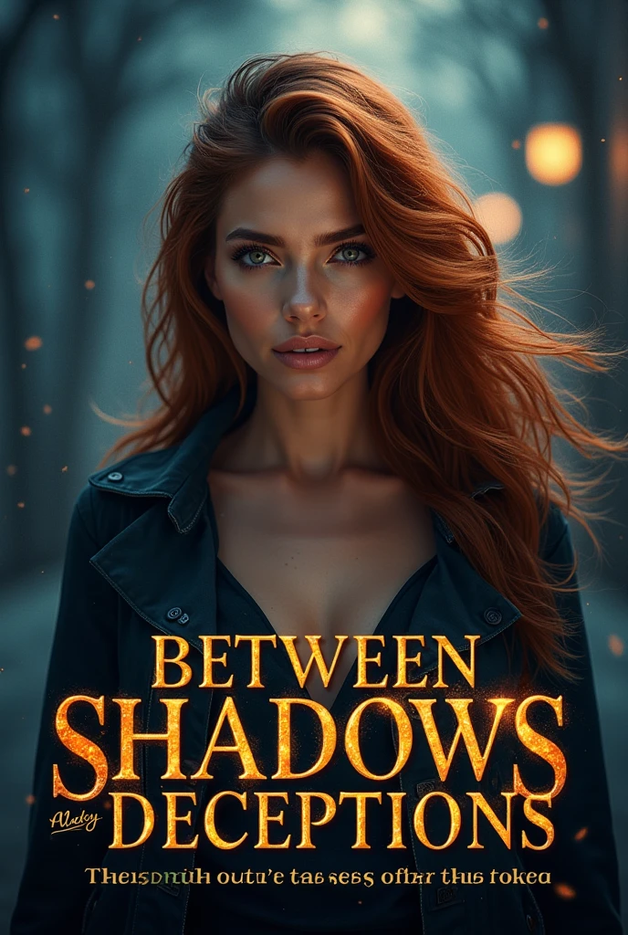 **Title of the book:** "Between Shadows and Deceptions"
**Cover description:**
The cover of "Between Shadows and Deceptions" It is captivating and evocative, Designed to attract the reader's attention from the first glance. In the middle, the protagonist is in the foreground, with her glowing brown skin under a soft, dramatic light. Her honey-colored eyes shine with a mix of determination and vulnerability., reflecting the internal struggles he faces on his journey. Her auburn hair falls in loose waves around her face., Framing her delicate and beautiful features, which adds an air of mystery and appeal.
Behind her, The background is a combination of shadows and soft lights, creating an intriguing atmosphere. You can distinguish blurred silhouettes that represent the people and deceptive situations that surround her., hinting at a world full of secrets. The shadows seem to move, suggesting the constant threat of deception and betrayal around him.
The color palette is rich and deep, with dark tones like navy blue and black, contrasted with flashes of gold and red, that symbolize both danger and passion. Title "Between Shadows and Deceptions" appears at the top in large, elegant letters, with a soft glow effect that stands out against the dark background, evoking the desire to discover the truth in a deceptive environment.
under the title, an intriguing phrase: "The truth can be darker than the shadow", that invites the reader to delve into the story, suggesting that secrets may be closer than they seem.
The author's name is at the bottom in a simpler but elegant font., in a color that complements the overall palette of the cover, ensuring that attention remains on the central image and title.
This cover, with its powerful image and symbolism, captures the essence of a narrative full of intrigue, love and the fight to unmask the truth in