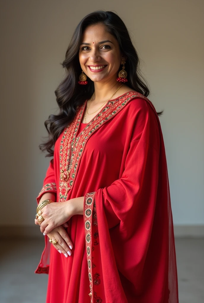 Desi aunty leggings red colour churidar exposed her curves