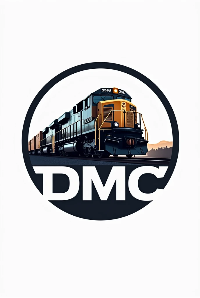 Round logo with a diesel locomotive and the words DMC