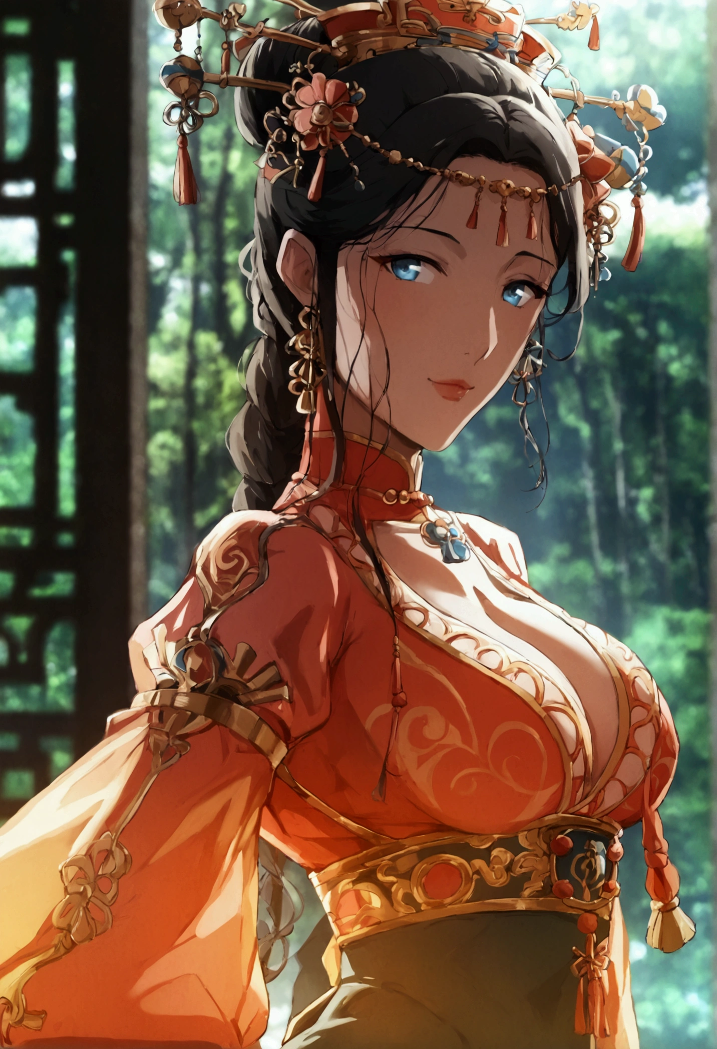 best quality masterpiece extremely detailed highres 1girl huge breasts ancient china Bodysuit