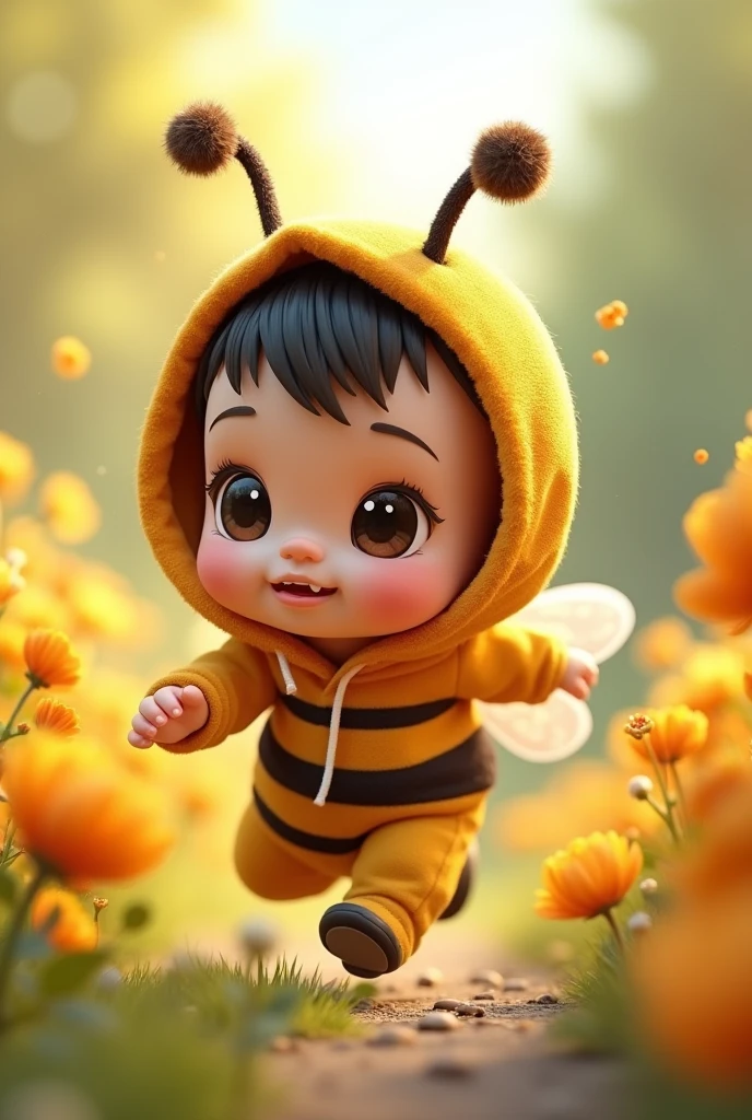 3d Cute Baby Costume Chibi Animal Anime Hooded Bee Running Profile Hungry Smelling Flowers Drool
