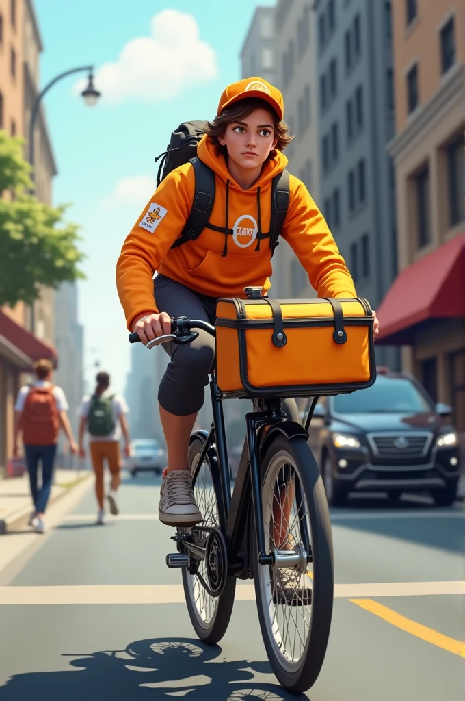 Generate an image of a person working as a food delivery boy
