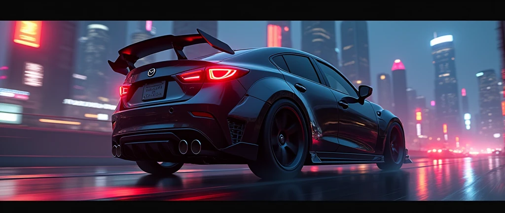 2016 mazda 3 ，Darth Vader，night，Modified cars，Rear view，cyprupunk，Chainsaw man animation