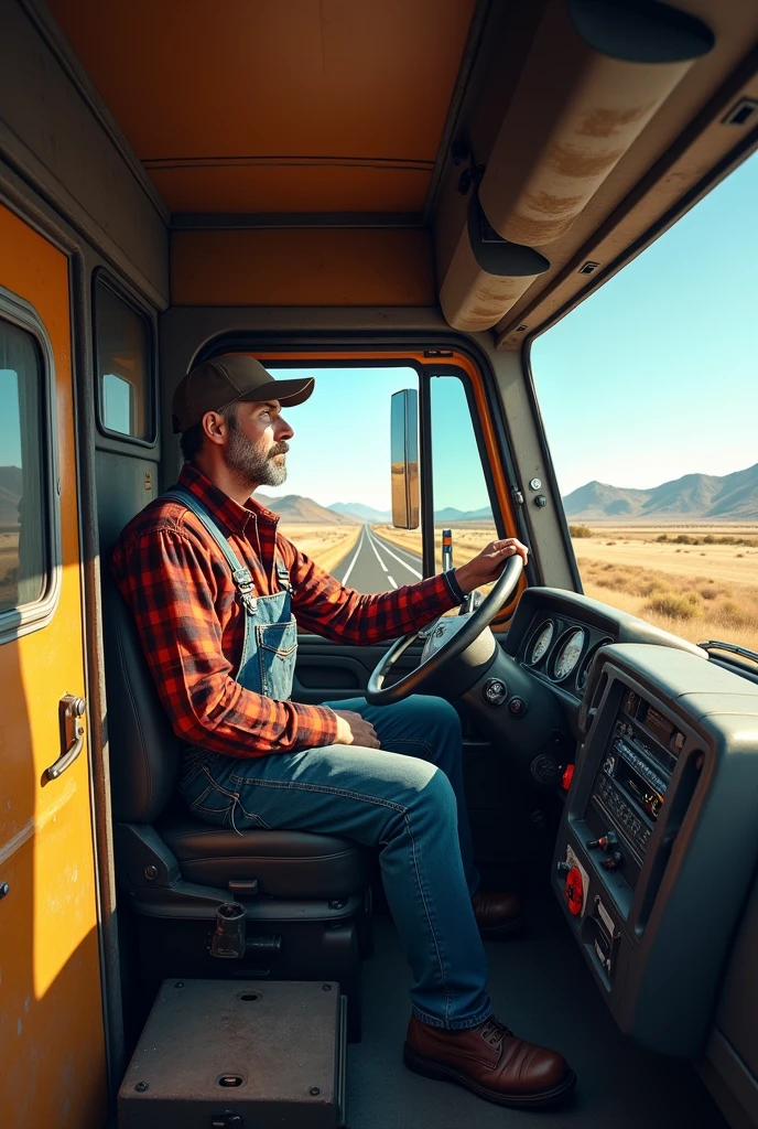 Generate an image of a person working as a truck driver with a truck