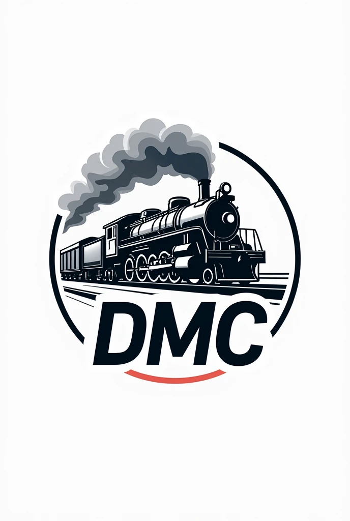 Round logo with a drawing of a diesel locomotive and the words DMC