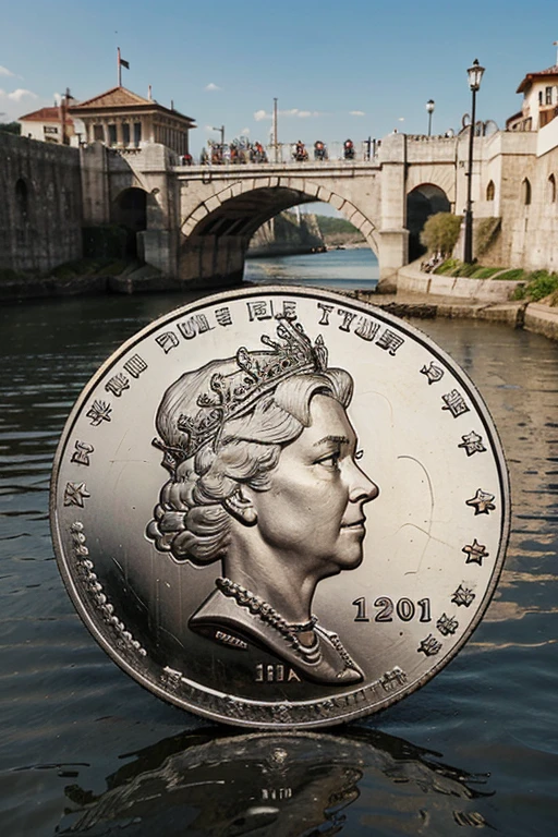 I need to create a coin that will represent in its design a country that is a dictatorship and a woman is the absolute leader., This coin, which can be silver or gold in color, must have something like a crown on one side and on the other side a bridge that represents the crown of the queen and the bridge of the name, since it is called "Puente Iglesias"