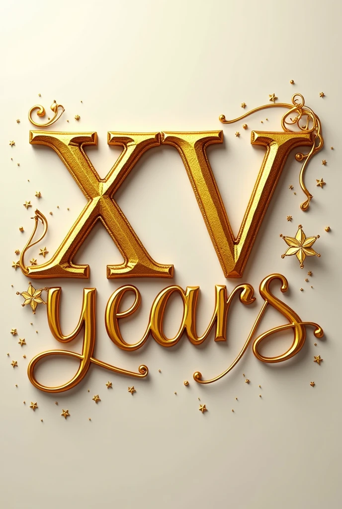 Phrase XV years in gold letters in 2d