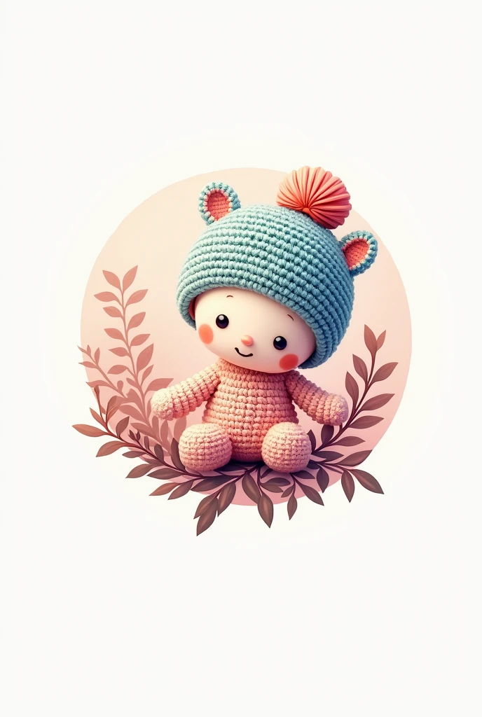 Logo for a craft company "Amor pelo Croche", Amigurumi drawn, white background, Symmetry, modern and make it colorful and unique