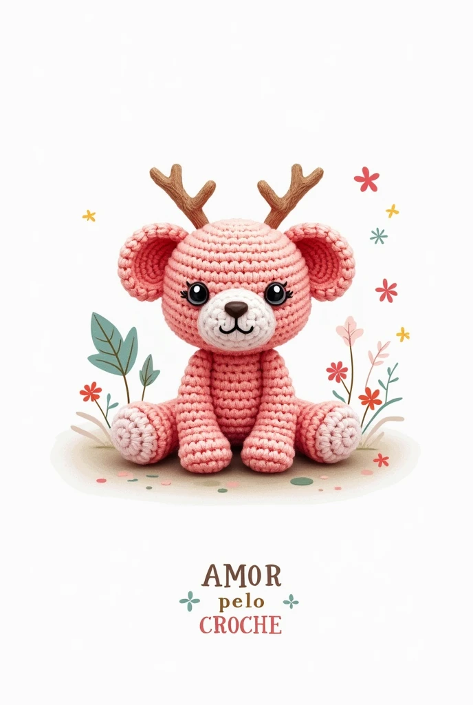 Logo for a craft company "Amor pelo Croche", Amigurumi drawn, white background, Symmetry, modern and make it colorful and unique