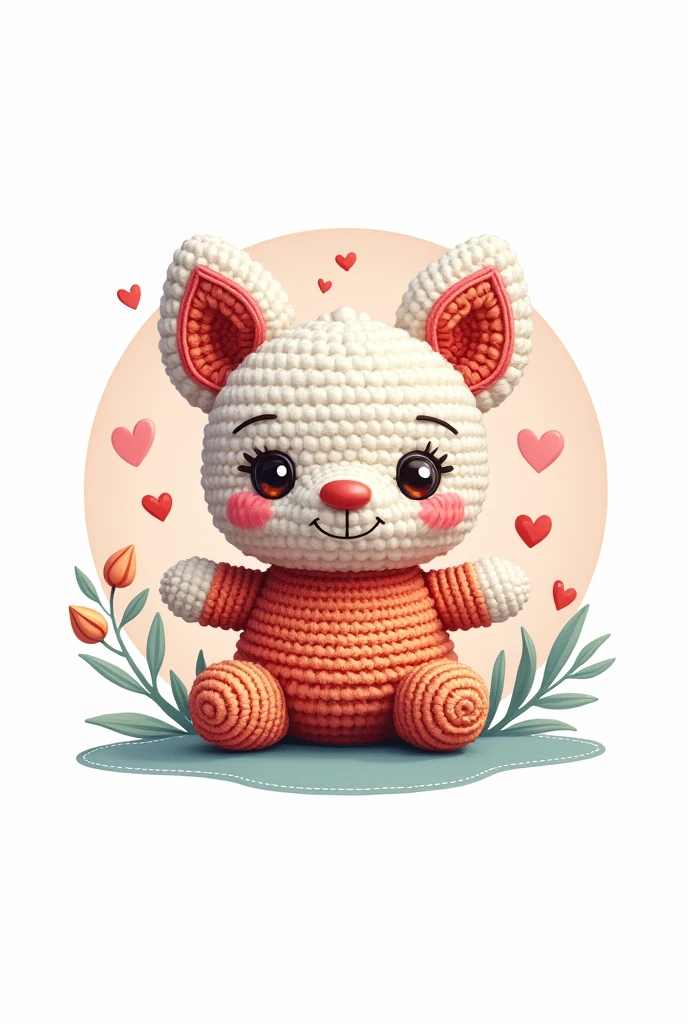 Logo for a craft company "Amor pelo Croche", Amigurumi drawn, white background, Symmetry, modern and make it colorful and unique