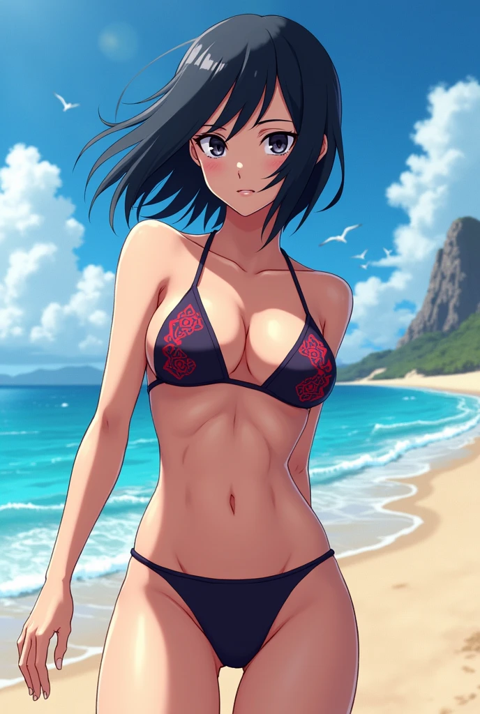 ((highest quality, masterpiece, High resolution)), ((reality)),Photos of beautiful Japanese women,((anime art))、 (((1 girl))), normal size breasts, slim body shape, medium short hair, double eyelid, micro bikini, A pareo with bold ethnic patterns and plenty of primary colors、realistic skin、Wet,whole body,cinematic light、tropical、Against the background of palm trees on both sides、on a sunny beach、With the sea in the background、blur background、