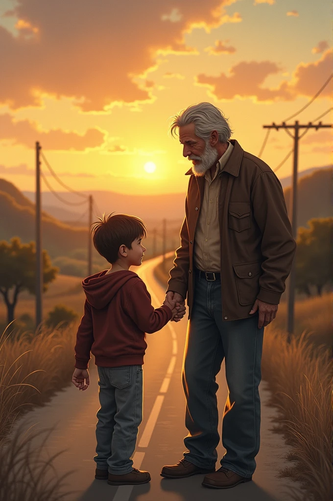 • An image that captures an authentic moment between father and son, like a father teaching his son to drive, or a loving scene of father and son in a car, with the Auto Posto Marecha logo subtly inserted. The background could be a road at sunset, symbolizing the journey of life, with a warm and nostalgic touch.