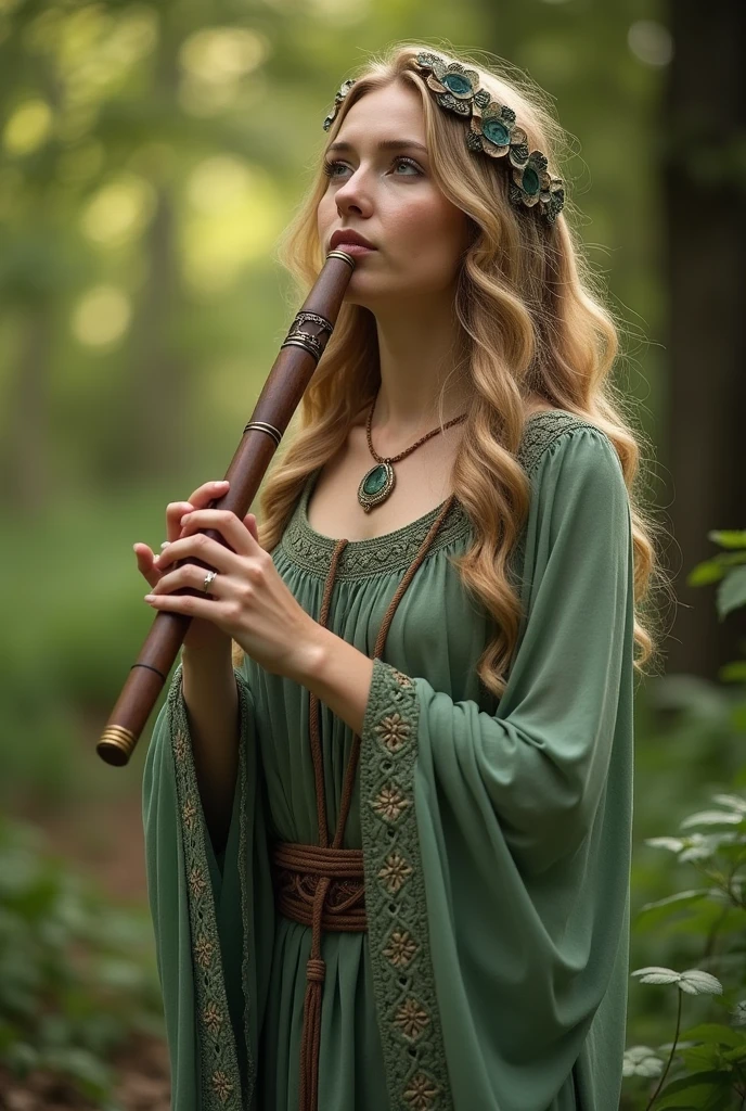 Celtic woman playing healing flute for nature