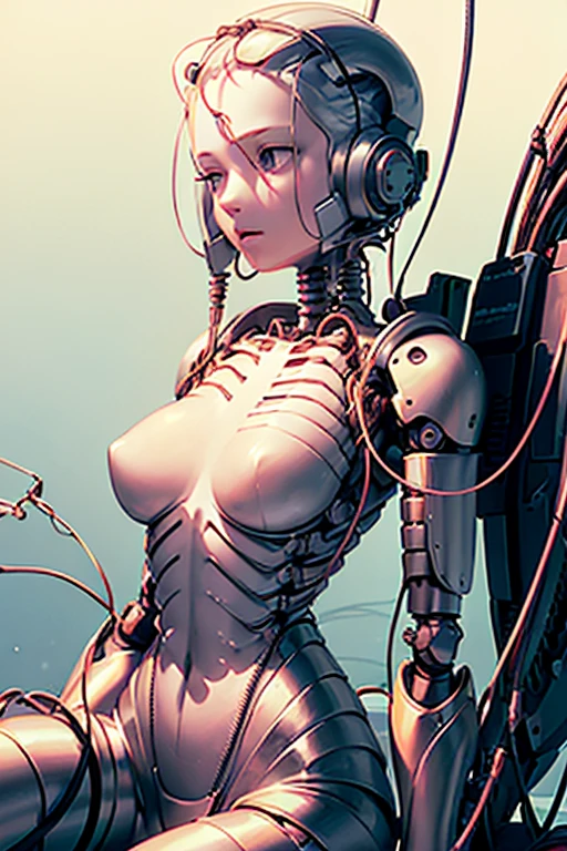 (((masterpiece))), (((The best quality at its best))), ((Super detailed)), (Highly detailed CG illustrations), ((Extremely delicate and beautiful)),(Cute and delicate face),Light,((1. Mechanical Girl)),alone,Full Body Lesbian,(Mechanical joints:1.4),((Mechanical limb vessels connected to tubes),(Six Arms),((Mechanical vertebrae are attached to the back)),((Mechanical cervical spine attached to the neck)),((Sit)),Expressionless face,(Wires and cables attached to head and body:1.5),(Character Focus),(The background is the snowy plains of the Antarctic),ice World,Science fiction、The Universe Expands、Intersecting beams、A nuclear fusion reactor glows on his chest.
