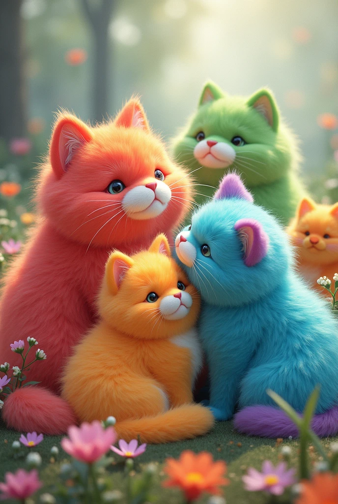 Rainbow big fluffy cats