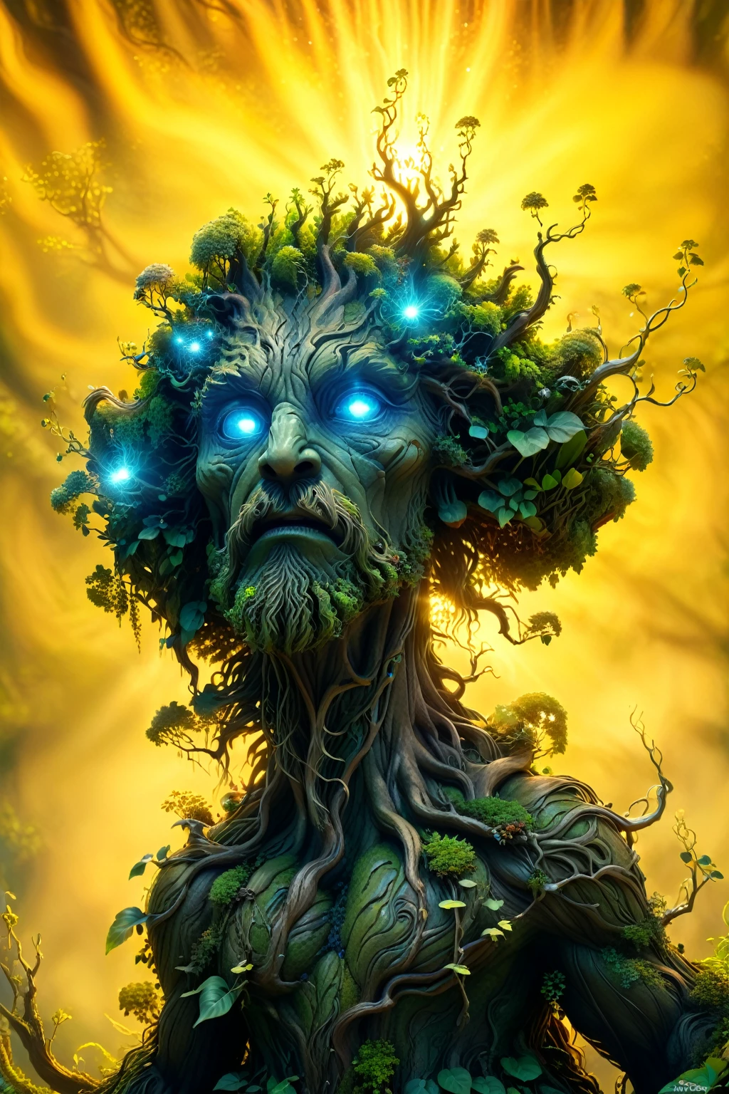 a magical treebeard using nature's power to heal, art nouveau style, ultra-detailed, 8k, highly realistic, dramatic lighting, vivid colors, intricate patterns, organic textures, ethereal atmosphere, fantasy, lush vegetation, glowing magical energy, radiant colors, dramatic shadows and highlights, masterpiece