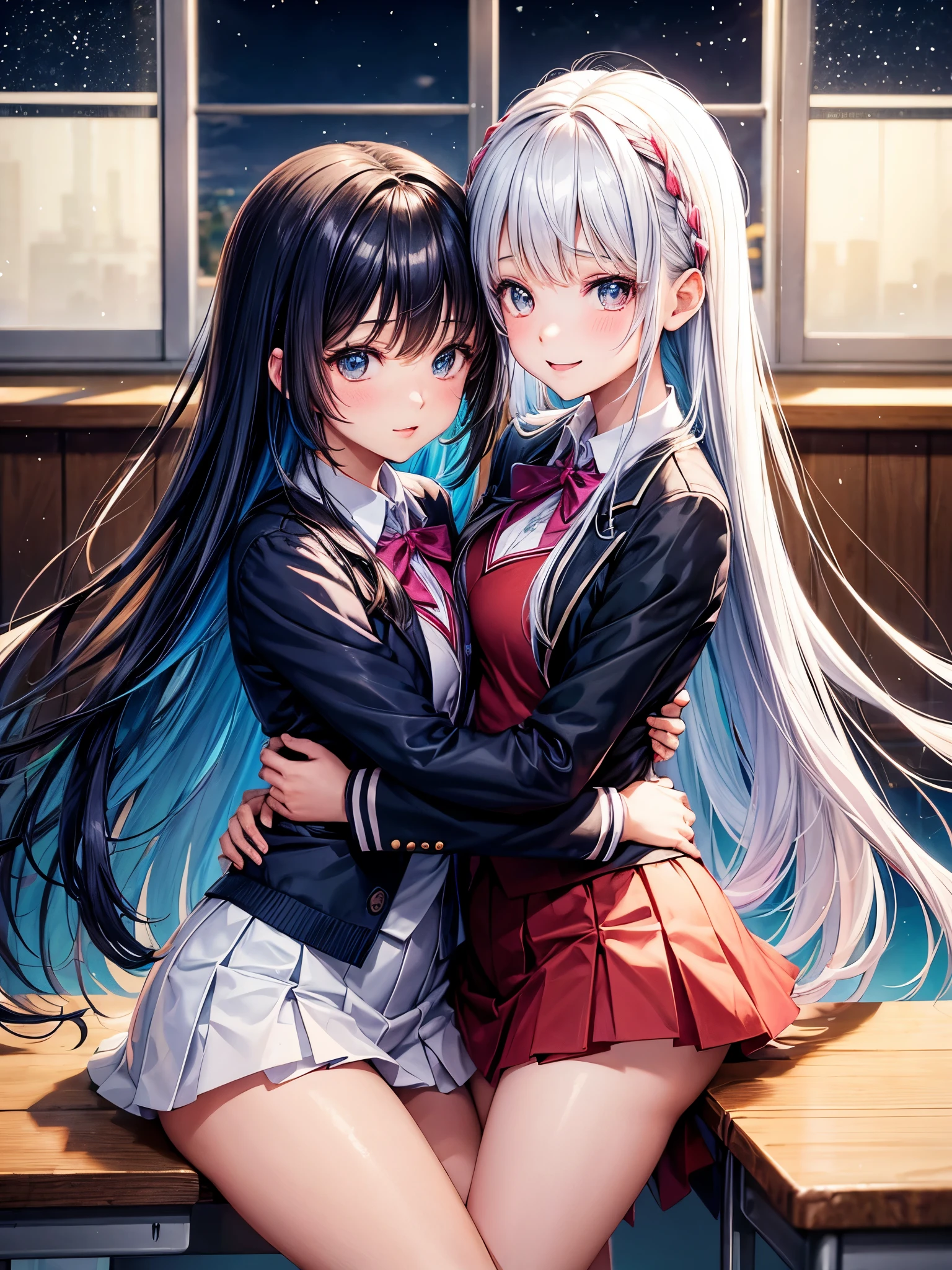 best quality，，smile，blazer，swimsuit，nepal，School，classroom，High-dimensional beautiful girl，Multidimensional beautiful girl，Several girls are depicted，They are hugging each other，Colorful，Different world，Collective of girls，JK，A beautiful girl who transcends fairies，A girl taking off her uniform，future，Sexy and cute，New generation，futureの制服，Ribbon on uniform，Angelを遥かに超えた可愛さ，Evolution of fashion，middle School girlultiple girls are depicted,harem，idol group，starry sky background，photo shoot，long hair，wearing a cardigan，beautiful girlの国，girl&#39;s paradise，highest quality，big breasts，leather jacket，happy girl,horny girl，Blue eyes，perfect face，standing position，She has her bangs down，fur jacket,Beautiful eyes，smooth hair，perfect eyes，beautiful girl，Angel，Angel Girl，multicolored hair colors，naughty girl，beautiful，High-dimensional beautiful girl，Multidimensional beautiful girl，hoodie，leather jacket，gathering，Group、，
