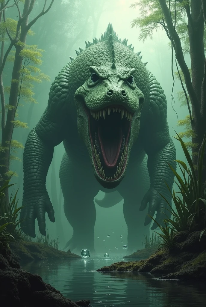 TRODONTIS*, huge crocodile-like creatures, they spit a kind of acid and are very dumb, bet, they have something special, they remember their prey... aquatic 