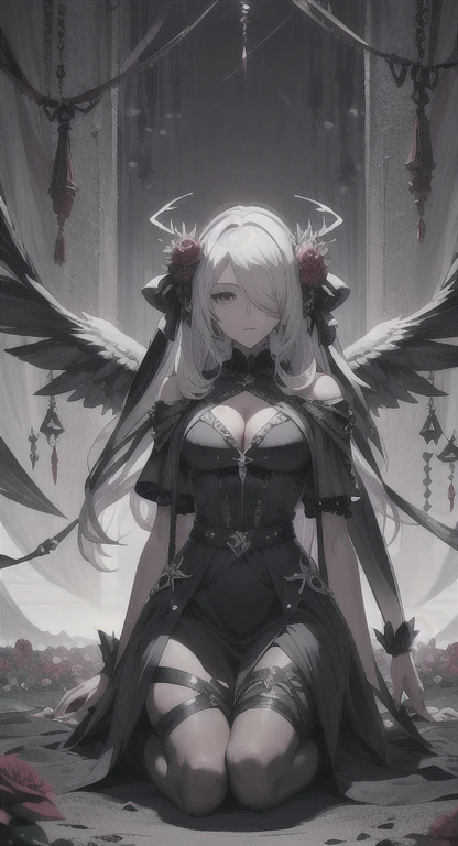 black rose garden, Chaos Angel, black wing and white wing,