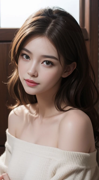 1 woman, (Ultra realist, High resolution), (very detailed eyes, very detailed hair, Very detailed face, very detailed full lips), (top off shoulder rosa con encajes with open old), old,  cute smile, (Best Quality:1.4), raw photo, (realist, photo-realist:1.37), Professional photography, cinematic light, (Nice face: 1.2),20 year old fashion model., Beautiful, [[[[pure eyes]]]], [[[[close up]]]], [[[[chest]]]], [[[[neck]]]], [[[[back]]]], Perfect eyes, perfect iris, perfect lips, perfect teeth, Perfect skin, soft front light, glow, HdR, (Muted colors:1.2), Portrait of woman、White skin、((brown hair with soft waves)) Best Blanco Romantico、8k resolution、Illuminated Front、Alone,20 years old、beautiful face、medium side cut、beautiful blonde hair、beautiful woman face, Look at the audience, real woman, Wolfzan-6500-V1.3, animated style、beautiful diamond eyes、https://www.thousands.with/#/Model/9962、Braided hair、portrait hermoso Very detailed, reality, beautiful blue eyes , Super detailed, High resolution, Very detailed, of the highest quality, masterpiece, An illustration, Very detailed, heart, Bind, 8K painting wallpaper, GOOD, GOOD details, masterpiece, of the highest quality, face light film lighting、Beautiful, dark background, oil, masterpiece, soft film diffuse lighting, portrait, of the highest quality (perfect face:1.4),Stunning girl photo,(8K and、photorealist:1.25) 、(lipgloss、eyelashes、bright face、shiny skin、of the highest quality、High resolution、Depth of written limits,caustic road lighting、Natural shading、1 chica sexy, Extremely Beautiful, Amazing face and eyes, (beautiful smile showing big white teeth), (extremely detailed beautiful face),(large eyes), look forward,chests extremadamente grandes,wasp waist(very brief),long and solid legs, Brown leather miniskirt with gold metallic buckle,