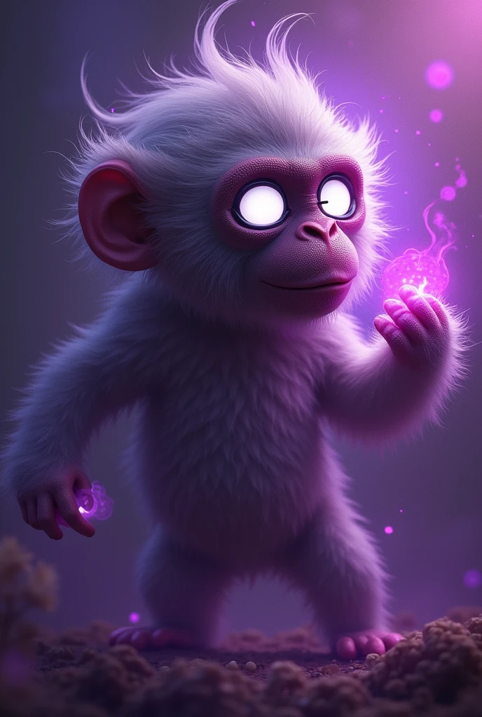 Kung Fu master king monkey with white eyes and a purple aura