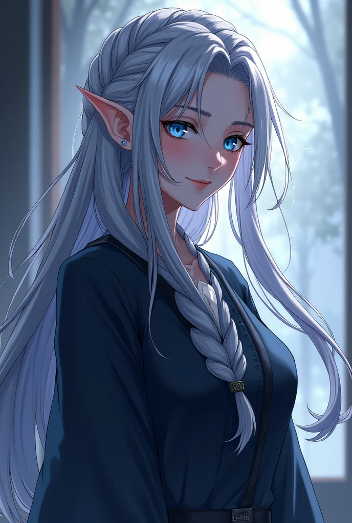 beta I want to be a powerful figure behind the scenes! Silver Hair Blue Eyes Elf Big Breasts Anime characters introverted Second Dimension high school student Braid Japanese Style smile