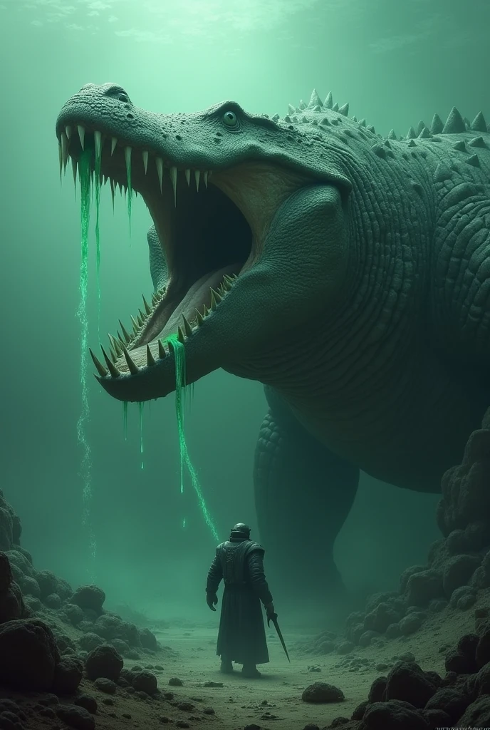 TRODONTIS*, huge crocodile-like creatures, they spit a kind of acid and are very dumb, bet, they have something special, they remember their prey... aquatic 