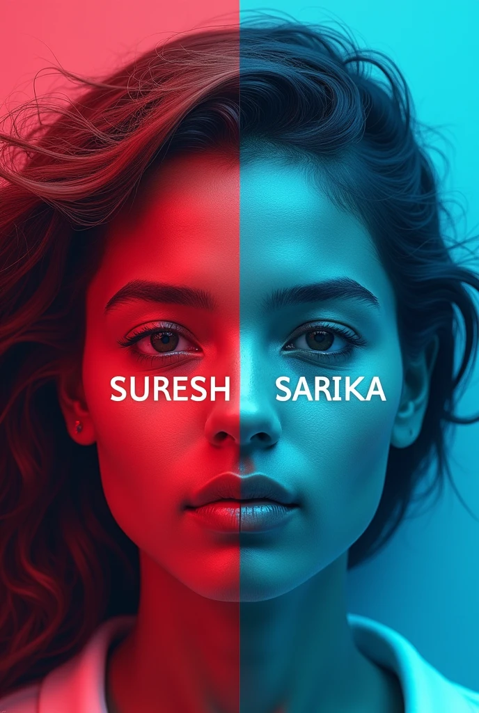 SURESH name with red color and SARIKA name with blue color background