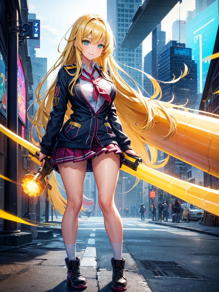middle School girls，smile，Beautiful girls，Beautiful girl from another world，Gun of the Future，Girl holding a giant bazooka in her hand，The best quality to get you horny，Psychic，Wizard，battle，Colorfulな髪色，Perfect Girl，Super cute girl，Cyberpunk Background，Cute uniform，Uniform of the Future，Wearing a cardigan，Long Hair、Sparkling eyes，She has her bangs down，Colorful，Ultra HD，Young girl，sex，Green Eyes，Naughty Girls，Full body image，Big Breasts，Beautiful Girl&#39;s Paradise，Fashion Girl，Naughty Girls，Beautiful Girl Country，High-dimensional beautiful girl，A beautiful girl who transcends everything，So beautiful，Absurd，Beautiful girls，