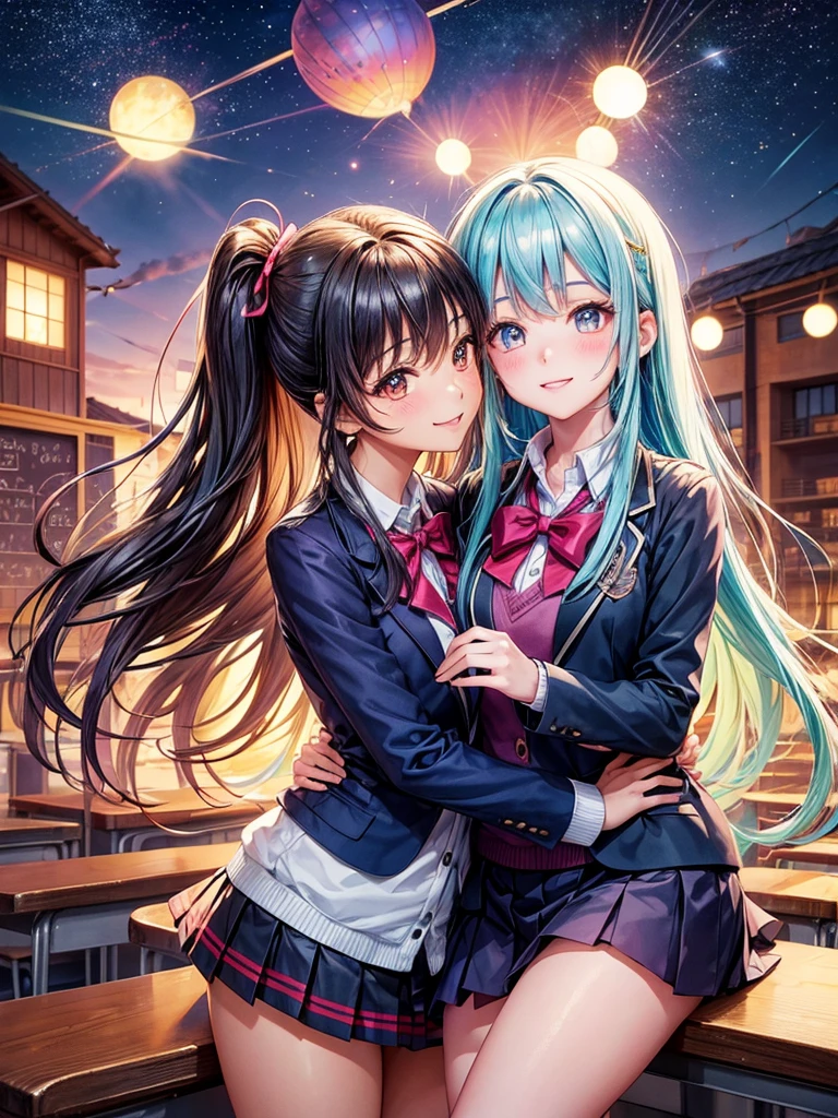 best quality,,smile,blazer,swimsuit,nepal,School,classroom,High-dimensional beautiful girl,Multidimensional beautiful girl,Several girls are depicted,They are hugging each other,Colorful,Different world,Collective of girls,JK,A girl taking off her uniform,future,Sexy and cute,New generation,futureの制服,Ribbon on uniform,Evolution of fashion,middle School girlultiple girls are depicted,harem,idol group,starry sky background,photo shoot,long hair,wearing a cardigan,beautiful girlの国,girl's paradise,highest quality,big breasts,leather jacket,happy girl,horny girl,Blue eyes,perfect face,standing position,She has her bangs down,fur jacket,Beautiful eyes,smooth hair,perfect eyes,beautiful girl,Angel,Angel Girl,multicolored hair colors,naughty girl,beautiful,High-dimensional beautiful girl,Multidimensional beautiful girl,hoodie,leather jacket,gathering,Group、,