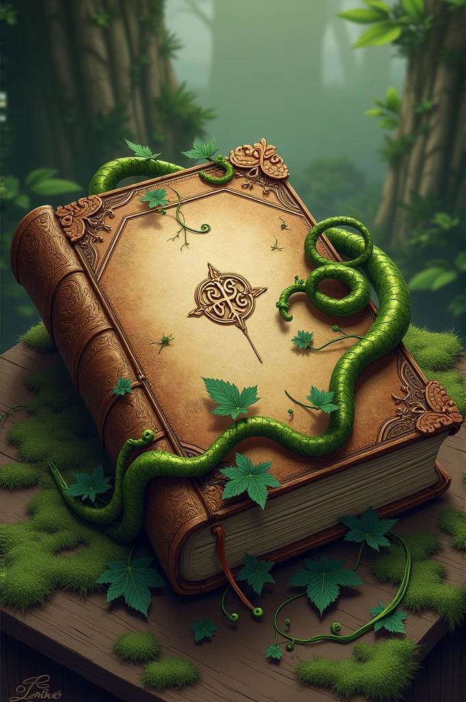 Illustration of a book with a vine