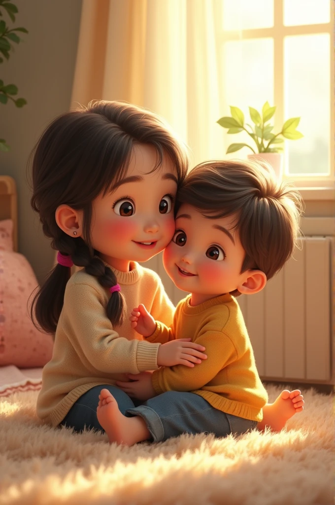 An 8-year-old girl and a 2-year-old boy, they are brothers