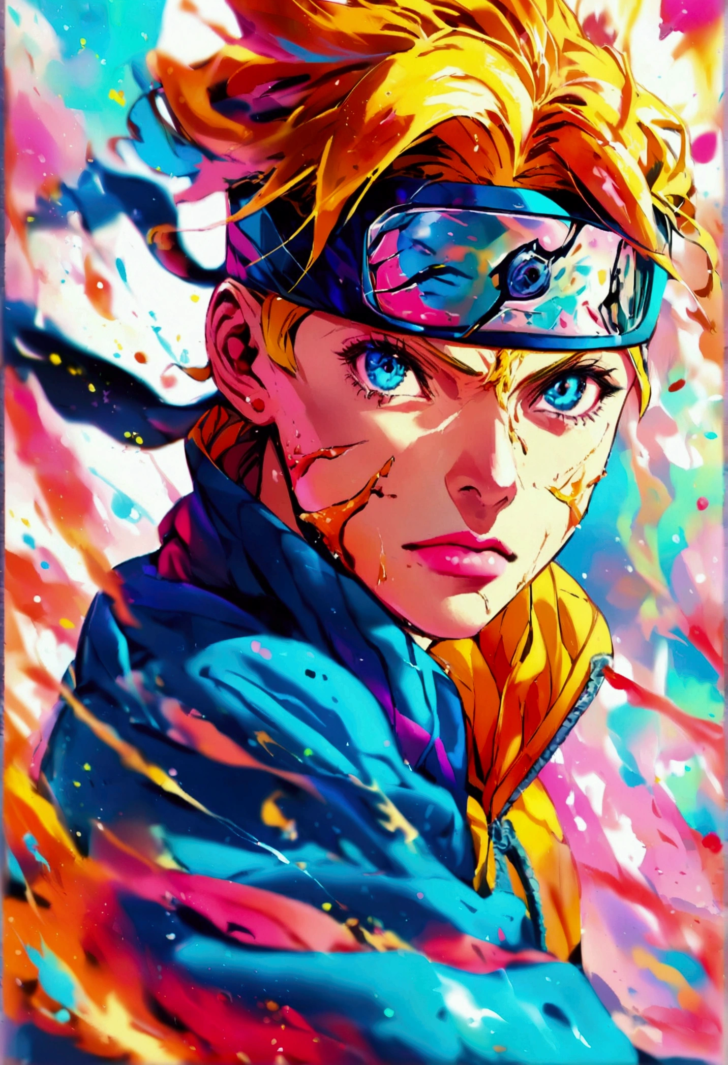 Illustration of boruto form boruto two blue vertex,pastel,colors
