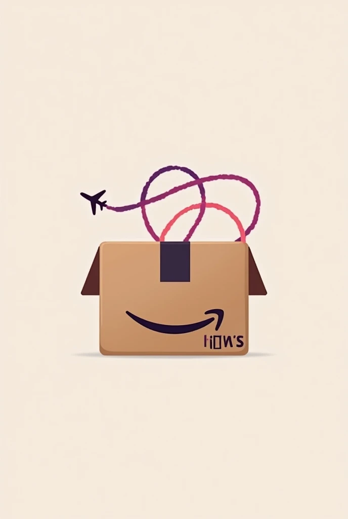 A logo for a company, with a package similar to Amazon's but without its logo, It has to be in the middle of brown and a plane as if it were a ring that goes around the package several times., and a little below the tweet that says LILY'S SHOP, and the purple and pink colored airplane trail