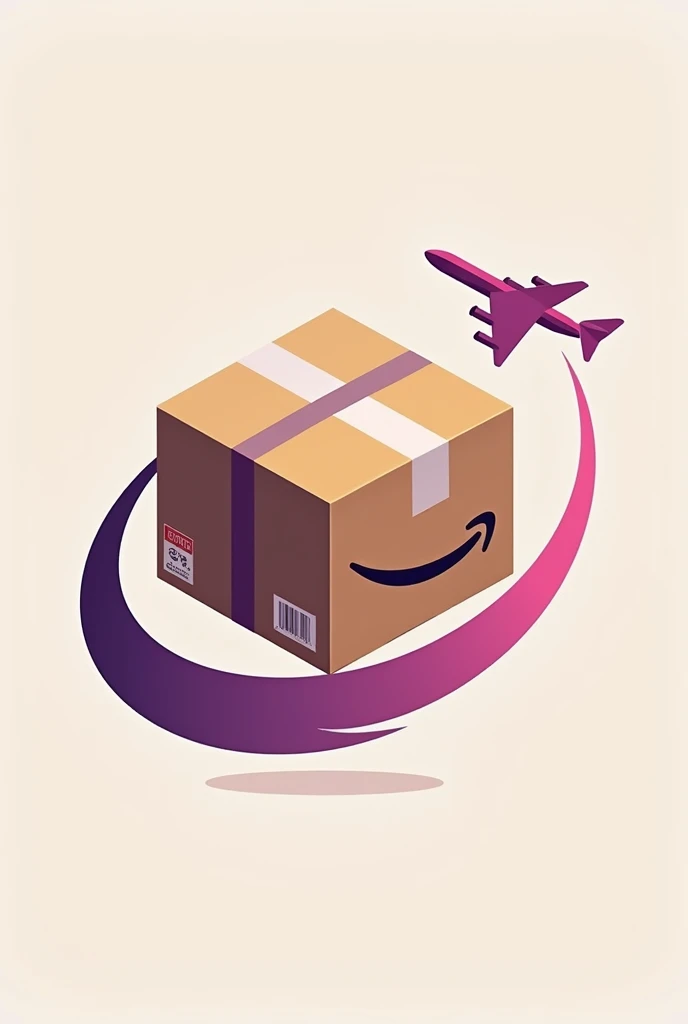 A logo for a company, with a package similar to Amazon's but without its logo, It has to be in the middle of brown and a plane as if it were a ring that goes around the package several times., and a little below the tweet that says LILY'S SHOP, and the purple and pink colored airplane trail