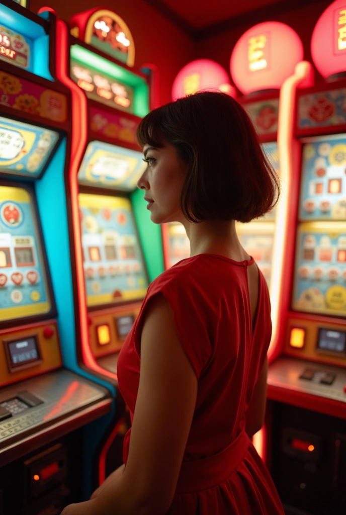 Woman in a pachinko parlor