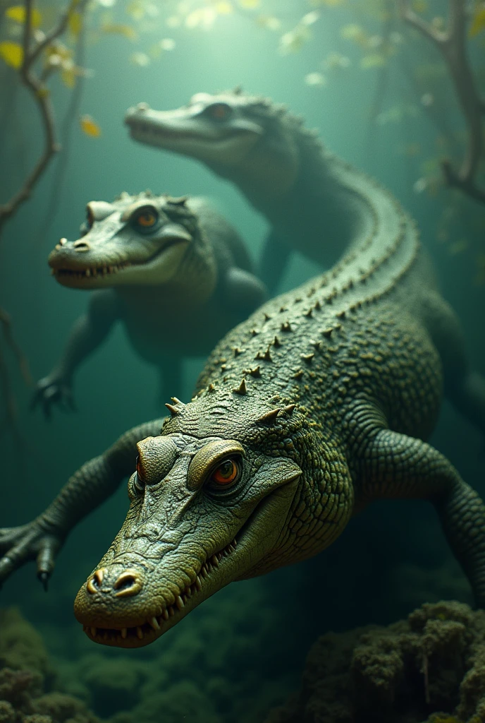 TRODONTIS*, crocodile-like creatures, they spit acid and are very dumb, bet, they have something special, they remember their prey... aquatic,