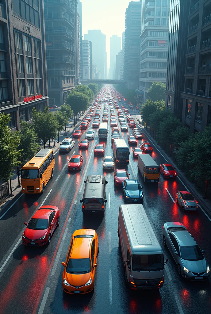Vehicles on the road up view