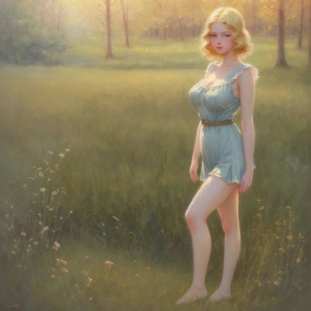 girl, 3個girl, blond, Green eyes, 1930s style, high quality, full-body shot, 17 years old, Big breasts, Long legs and height 170 , Sailor Suit, Standing on the grassland with waist exposed, blue sky , delicate eyes, Delicate lips, Extremely detailed face, long eyelashes, Elegant, beautiful, beauty, charming, Exquisite, oil painting, Digital painting, Realism, 8k, best quality, masterpiece, HDR, bright colors, movie lighting, Soft Focus, warm colors, dream, romantic, femininity