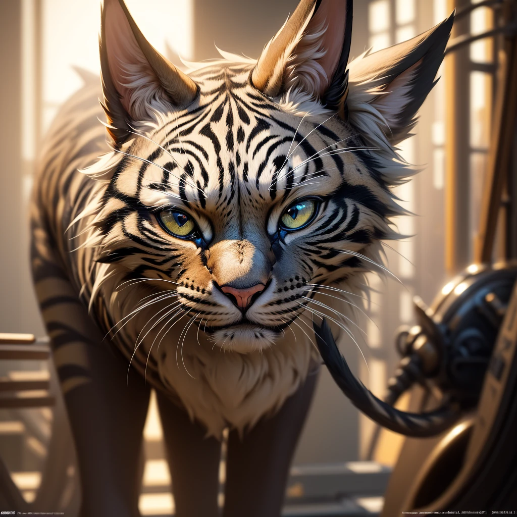 a highly detailed, intricate mechanical cat, half-body, masterpiece, best quality, ultra-detailed, realistic, photorealistic, photo-realistic, HDR, UHD, studio lighting, ultra-fine painting, sharp focus, physically-based rendering, extreme detail description, professional, vivid colors, bokeh, concept art