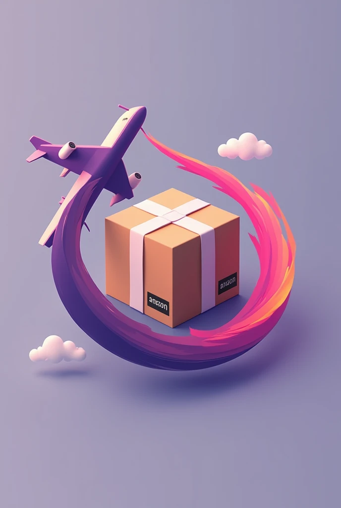 A logo for a company, with a package similar to Amazon's in the middle, brown in color, and an airplane as if it were a ring that goes around the package several times, and a little below the tweet that says LILY'S SHOP, and the trail of the plane in purple with pink mixed and intense colors