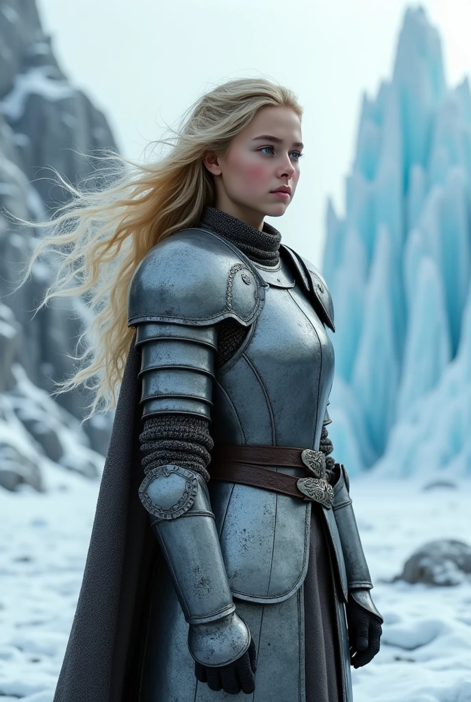 Blonde ager in game of thrones armor On ice