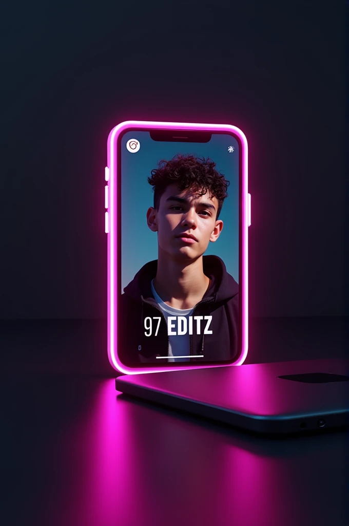 Prompt:-
create a instagram profile on glass id card on a black desk displaying instagram logo and realistic profile photo of a teenage boy in circle and "97 EDITZ" is written in bold fonts under the profile photo , the instagram card is glowing in magenta color on the edge.