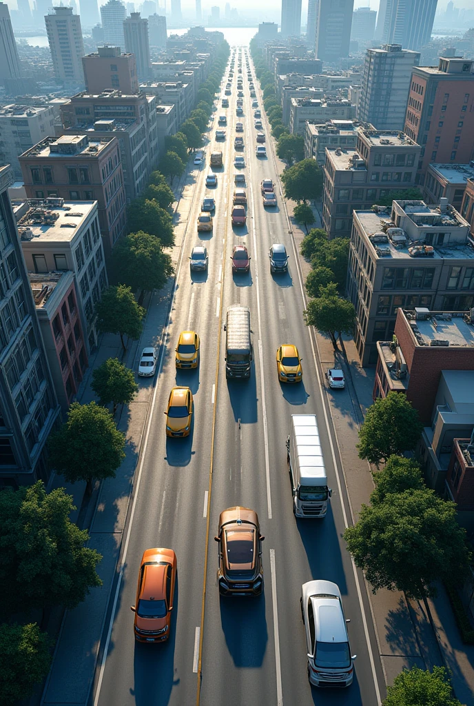 Vehicles on the road. View from the sky