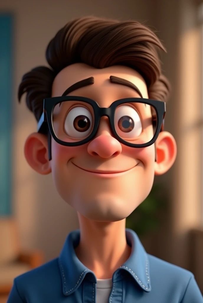 Cartoon character of a man in black glasses and blue shirt, an animated character, stylized character, animation style rendering, 3d stylized, Arnold Maya rendering, Stylized 3D rendering, toon render screenshot, 3d character, 3d character, Stylized 3D rendering, 3D character rendering, cartoon character, Personagem de close up, character posing, (Pixar-style) (master part:1.2) (bokeh) (best qualityer) (skin detailed) (detailed texture) (8k) (Argilla) (cinematic lighting) (sharp focus