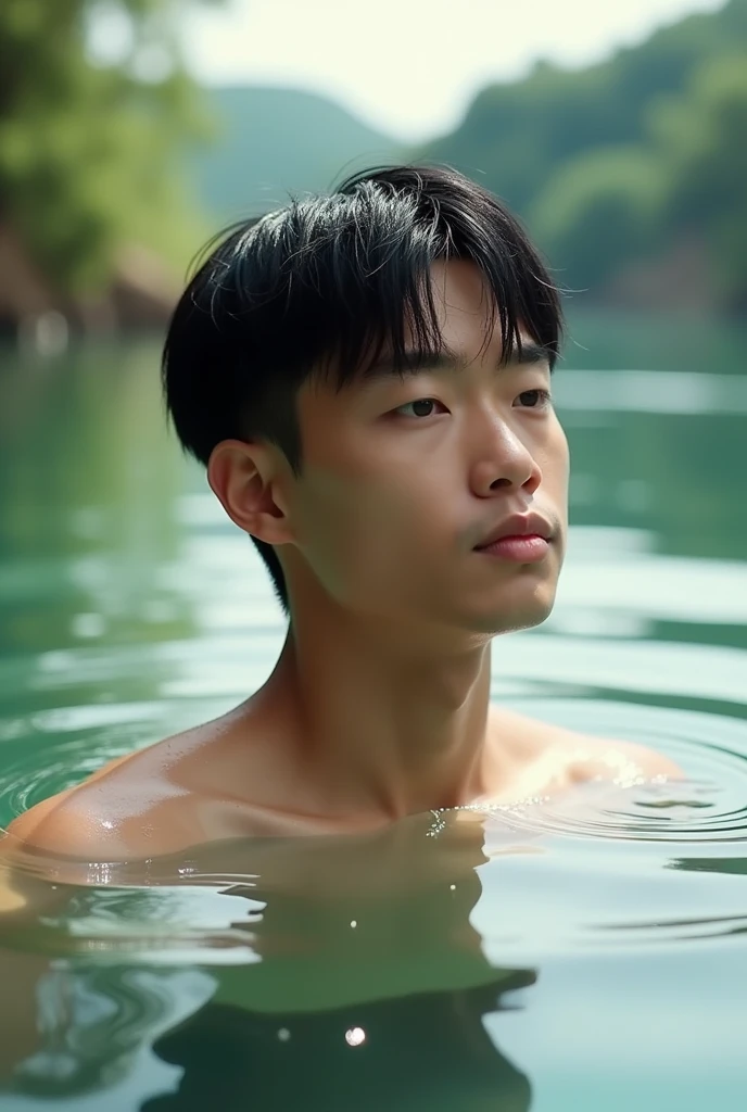 good looking　male　Black Hair　Asian　Mushroom cut　swimming　cute　Beautiful eyes　Beautiful images