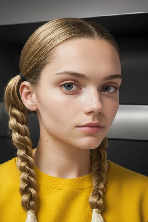 portrait of S232_MarieTomas,a gorgeous woman,in an (elevator),wearing a (crewneck:1.1),(pigtails),(soft-light:1.1),(8k, RAW photo, best quality, depth of field, ultra high res:1.1),(absurdres, intricate, photorealistic, masterpiece, ultra-detailed:1.2),