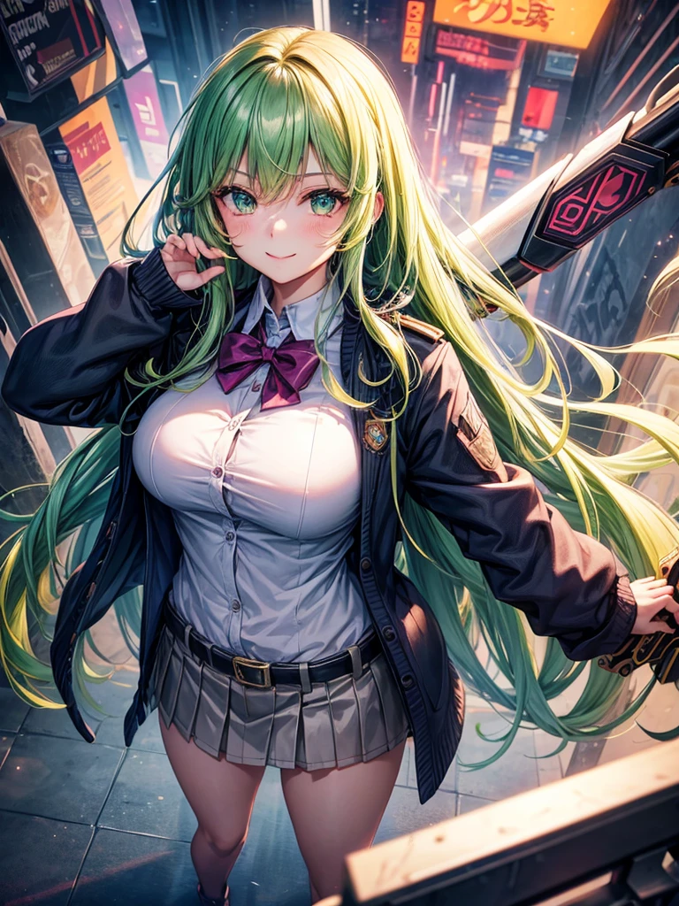 middle School girls，smile，Beautiful girls，Beautiful girl from another world，Gun of the Future，Girl holding a giant bazooka in her hand，The best quality to get you horny，Psychic，Wizard，battle，Colorfulな髪色，Perfect Girl，Super cute girl，Cyberpunk Background，Cute uniform，Uniform of the Future，Wearing a cardigan，Long Hair、Sparkling eyes，She has her bangs down，Colorful，Ultra HD，Young girl，sex，Green Eyes，Naughty Girls，Full body image，Big Breasts，Beautiful Girl&#39;s Paradise，Fashion Girl，Naughty Girls，Beautiful Girl Country，High-dimensional beautiful girl，A beautiful girl who transcends everything，So beautiful，Absurd，Beautiful girls，