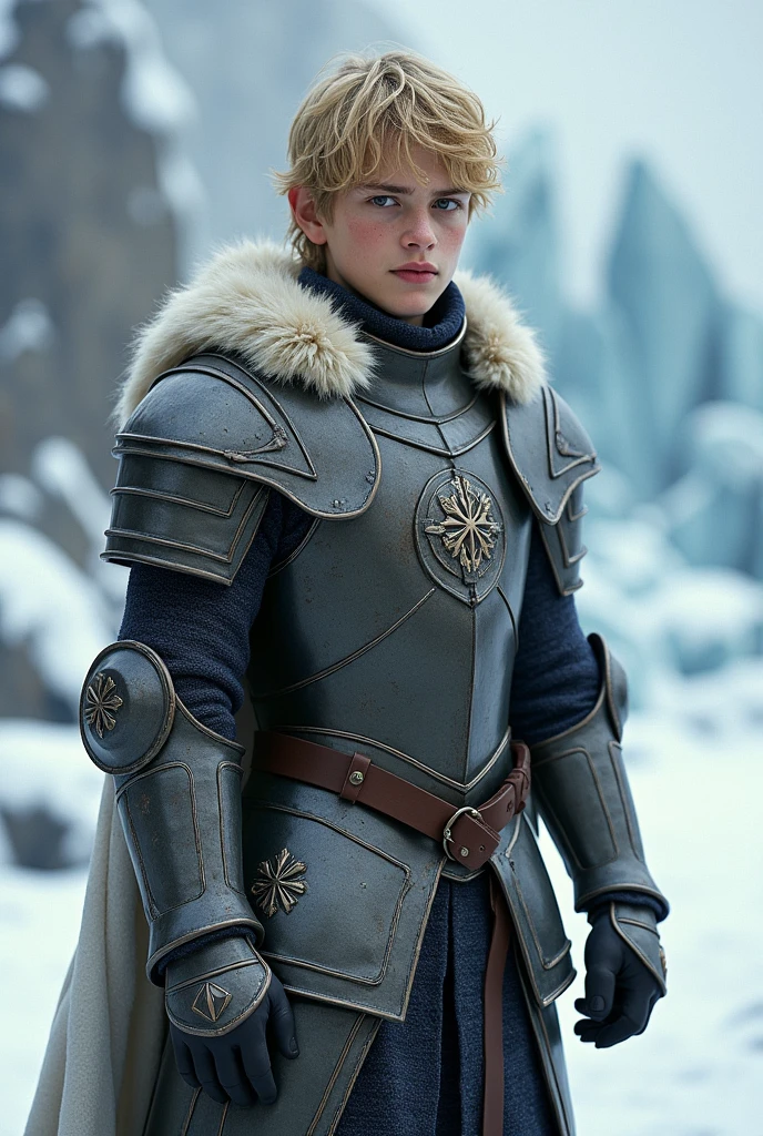 Blond Boy in Game of Thrones Armor On Ice