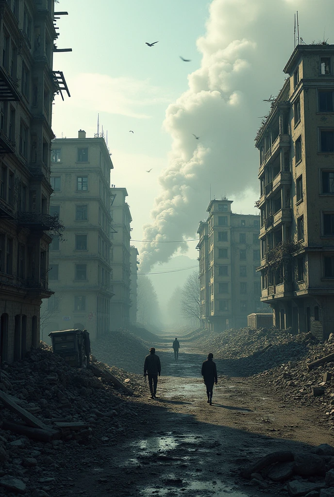 create a realistic image of devastated areas of ukraine